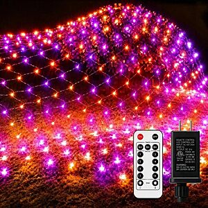 200 LED Orange and Purple Halloween Net Lights, 9.8FT x 6.6FT, Plug in, Connectable, 8 Lighting Modes, Waterproof Mesh Lights $11.99