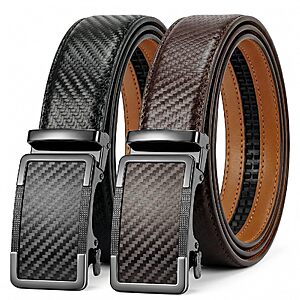 Leather Ratchet Belts for Men - 2 Pack Leather Belts for Men, Adjustable Men Belts, Easy to Slide, Trim to Fit, Gift for Him, Dress & Casual (1 3/8") $13.67
