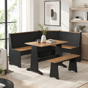 Merluxy Breakfast Nook Corner Dining Table Set with Hidden Storage, L-Shaped Black Kitchen Chairs for Small Spaces, Oak $261.83