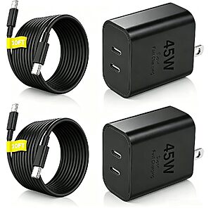 2-Pack 45W Dual-Port USB-C Super Fast Charging Block w/ 10' USB-C to C Cable $11.99 + Free Shipping w/ Prime or on $35+