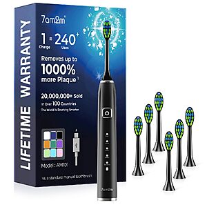 7AM2M Sonic Electric Toothbrush for Adults,Type-C Charging Run for 120 Days 6 Brush Heads & 5 Modes, 40000VPM Powered Rechargeable Toothbrush $9.85