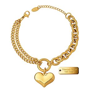 Alegend Titanium Steel 18K Gold Plated Romantic Heart Charm Bracelet - Adjustable Fit $4.99