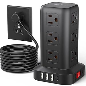 AnnTane Power Strip 10 FT Cord, Power Strip Tower with 4 USB Ports (1USB C), Extension Cord with 12 AC Multiple Outlets $16.95
