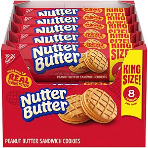 NUTTER BUTTER Peanut Butter Sandwich Cookies, King Size, 10 Snack Packs | 8 Cookie - $8.50s Per Pack, Made with Real Peanut Butter, Certified Kosher, Individually Wrapped
