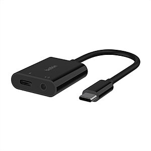 Belkin Rockstar 3.5mm Audio Adapter with USB-C Charge, Black $9.99 + Free S&H w/ Prime or $35+