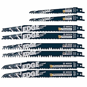 $19.98, Lowe's, Bosch Edge Bi-metal Wood cutting Reciprocating Saw Blade Set 8 -Pack