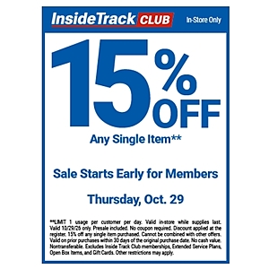 Harbor Freight, 15% off any item for ITC 10/29, non ITC 10/30-11/1
