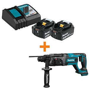 Makita 18V LXT Lithium-Ion Battery and Rapid Optimum Charger Starter Pack (5. 0Ah) with 18V LXT 7/8 in. SDS-Plus Rotary Hammer $199