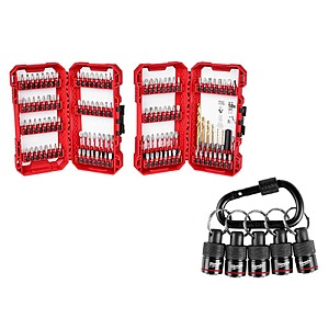 Milwaukee SHOCKWAVE Impact Duty Alloy Steel Screw Driver Bit Set (120-Piece) & 5-Piece Hex Bit Holder w/ Carabiner $40