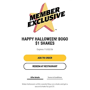 Hardee's | $1 BOGO HAPPY HALLOWEEN SHAKES