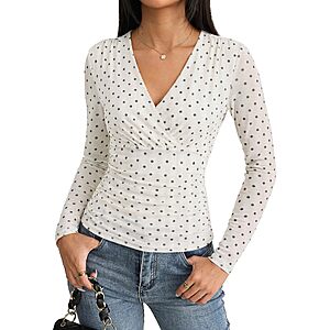 GRACE KARIN Womens Wrap Mesh Tops Long Sleeve Dressy Blouse $9.99