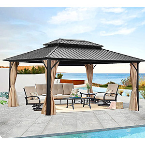 Ainfox 12'x16' Steel Double Roof Hardtop Gazebo w/ Curtains & Netting $780 + Free Shipping