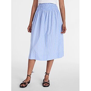 $4.39: Time and Tru Women's Smocked Waist Cotton Midi Skirt, Sizes XL-XXXL, Shirting Stripe Office Blue at Walmart.com
