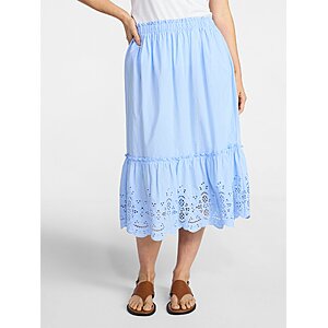 $5.93: Time and Tru Women's Cotton Eyelet Hem Midi Skirt, Sizes L-XXXL, Polished Blue at Walmart.com