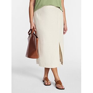 $5.78: Time and Tru Women's and Women’s Plus Linen Blend Midi Skirt with Side Slit, Sizes XL-XXXL, Papyrus Beige at Walmart.com