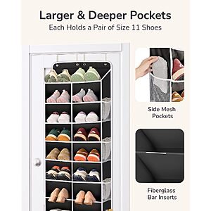 ULG Over The Door Shoe Organizer with 16 Large Pockets, Hanging Shoe Rack for Closet Door $13.74