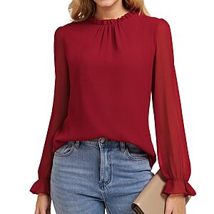 Belle Poque Womens Long Sleeve Chiffon Blouse - $9.99 AC