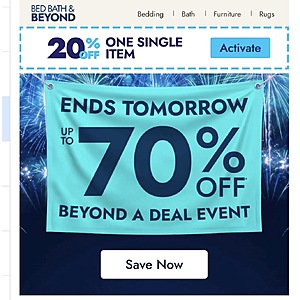 Bed Bath & Beyond Up to 70% Off Sale