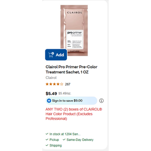 2 x Clairol Pro Primer Pre-Color Treatment Sachet, 1 OZ $1.98AC