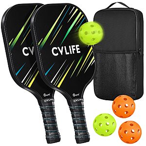 CVLIFE Pickleball Paddles Set of 2 Fiberglass with 4 Ball and Carry Bag - $21.59 AC