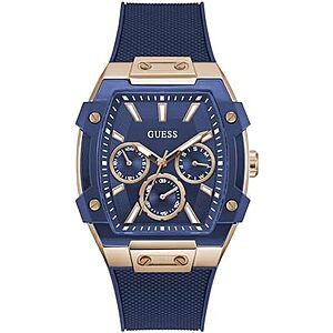 [AC] $134.55 | GUESS Rose Gold-Tone and Blue Silicone Multifunction Watch at Amazon