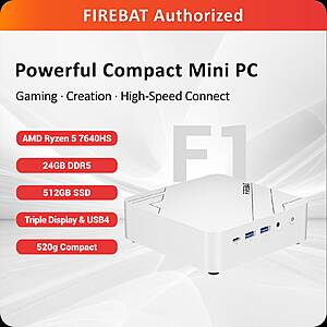 FIREBAT F1 Pro Mini PC, Ryzen 5 7640HS, 24GB RAM, 512GB SSD $367 + Free Shipping