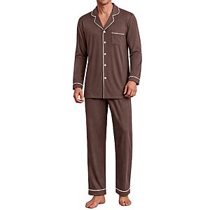 Ekouaer Men's Pajama Sets Long Sleeve Loungewear Button Down Pjs with Pants