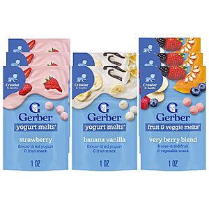 8-Pack Gerber Stage 3 Baby Yogurt Melts & Fruit Veggie Melts Variety Pack $11.68 w/ S&S + Free Shipping w/ Prime or on $35+