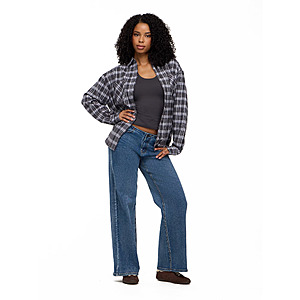Forever 21 Women and Women's Plus 100% Cotton Oversized Plaid Brushed Flannel Shirt w/ Patch Pockets (Blue, Grey, XXS-4X) from $6.42 + Free S&H w/ Walmart+ or on $35+