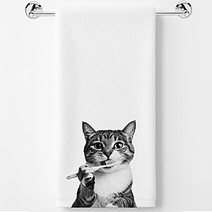 INDAJEDN Funny Cat Hand Towel 16x24 in, Funny Black and White Cat Hand Towel for Bathroom Washroom Decor, Cats Gifts for Women $6.5