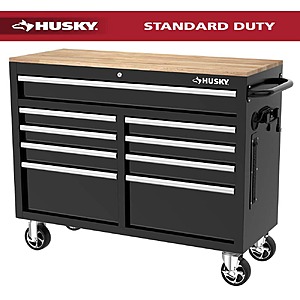Tool Storage 46 in. W x 18 in. D 9-Drawer Mobile Workbench Cabinet in Gloss Black $348