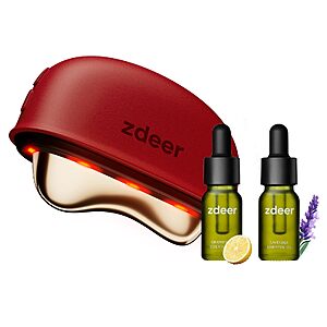 ZDEER GS5 Electric Heated Gua Sha Kit, Red Light Face Massager Tool, Red | Brass Plate, Vibration, Sculpting, Skin Firming, 2x10ml Massage Oil, Beauty Device for Face & Neck $31.49