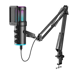 PUPGSIS USB Condenser Gaming Microphone w/ Boom Arm Stand, RGB & Noise Cancellation $19.79 + Free Shipping w/ Prime or on $35+