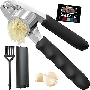 GORILLA GRIP Garlic Peeler and Press Set, Heavy Duty Mincer, Black | $13.49