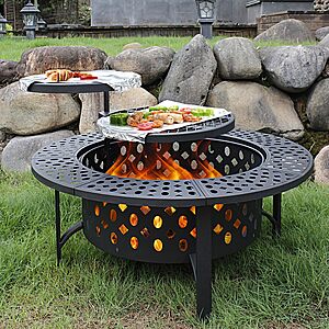 OutVue 36 Inch Fire Pit with 2 Grills,Wood Burning Fire Pits for Outside Fire Pit with Lid $99.99