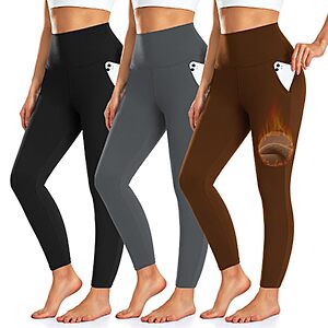 we fleece 3 Pack Women's Fleece Lined Leggings with Pockets High Waist $25.64