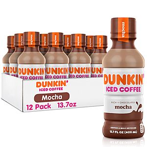 Dunkin Donuts Iced Coffee, Mocha, 13.7 Fluid Ounce (Pack of 12) for $18.14