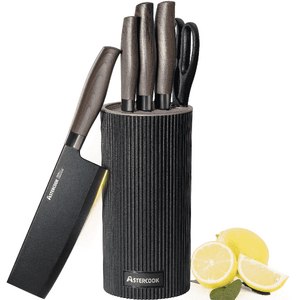 Astercook Knife Set, 6-Piece Kitchen Knives Set with Block & Non-Stick Healthy Coating, Stainless Steel Chef Knives with Anti-Slip Ergonomic Handle, Dishwasher Safe $18.89