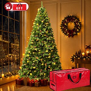 Yexmas 6FT Pre-Lit Green Christmas Tree with Pinecones, Large Storage Bag $59.99