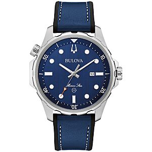 Bulova Men's Marine Star 'Series B' Silver Stainless Steel Quartz Watch, Blue Leather and Black Silicone Strap, 43mm Style: 96B419 $242.24