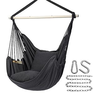 500-Lb Y-stop Hammock Chair Hanging Rope Swing w/ Spreader Bar & 2 Seat Cushions (A-Dark Grey or B-Dark Grey) $24.99 + Free Shipping w/ Prime or on $35+