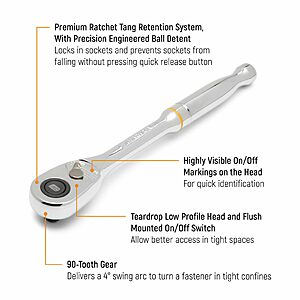 GEARWRENCH 3/8" Drive 90-Tooth Quick Release Teardrop Ratchet | 81218T