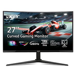 Acer Nitro 27in FHD 1920x1080 Curved 280Hz Gaming Monitor XZ270 Zbmiiphx | 1ms, AMD FreeSync Premium $143.99