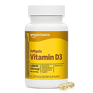 180-Count Amazon Basics Vitamin D3 5000 IU Softgels $4.17 ($0.02 Each) w/ S&S + Free Shipping w/ Prime or on $35+