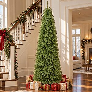 COSTWAY 7.5 FT Artificial Pencil Christmas Tree, Unlit, Hinged with Easy Setup $55.99