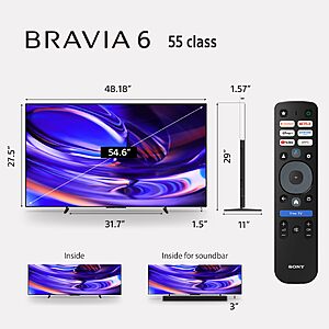 $998 AMAZON Sony 55 Inch BRAVIA 6 OLED 4K HDR Smart Google TV with Gemini (K-55A60)