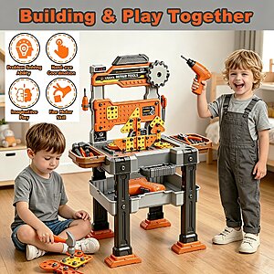 $34.97 FS Walmart+ or $35 by Adofi -  2 in 1 Kids Tool Bench Play Set for Toddlers 3-5, 155 PCS with Electric Drill and Realistic Tools,