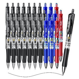 M&G 30 Pcs Retractable Gel Pens, 0.5mm Fine Point, 21 Black, 6 Blue, 3 Red | 0.5mm retractable gel pens with black, blue and red ink $9.99
