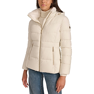 Calvin Klein Women's Faux-Fur-Lined Hooded Puffer Coat - Eggshell $39.96