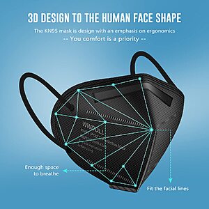 $8.54 S&S AMAZON by WWDOLL  KN95 Face Masks 50 Pack, 5-Layer Breathable Disposable Respirator Mask for Adult Black